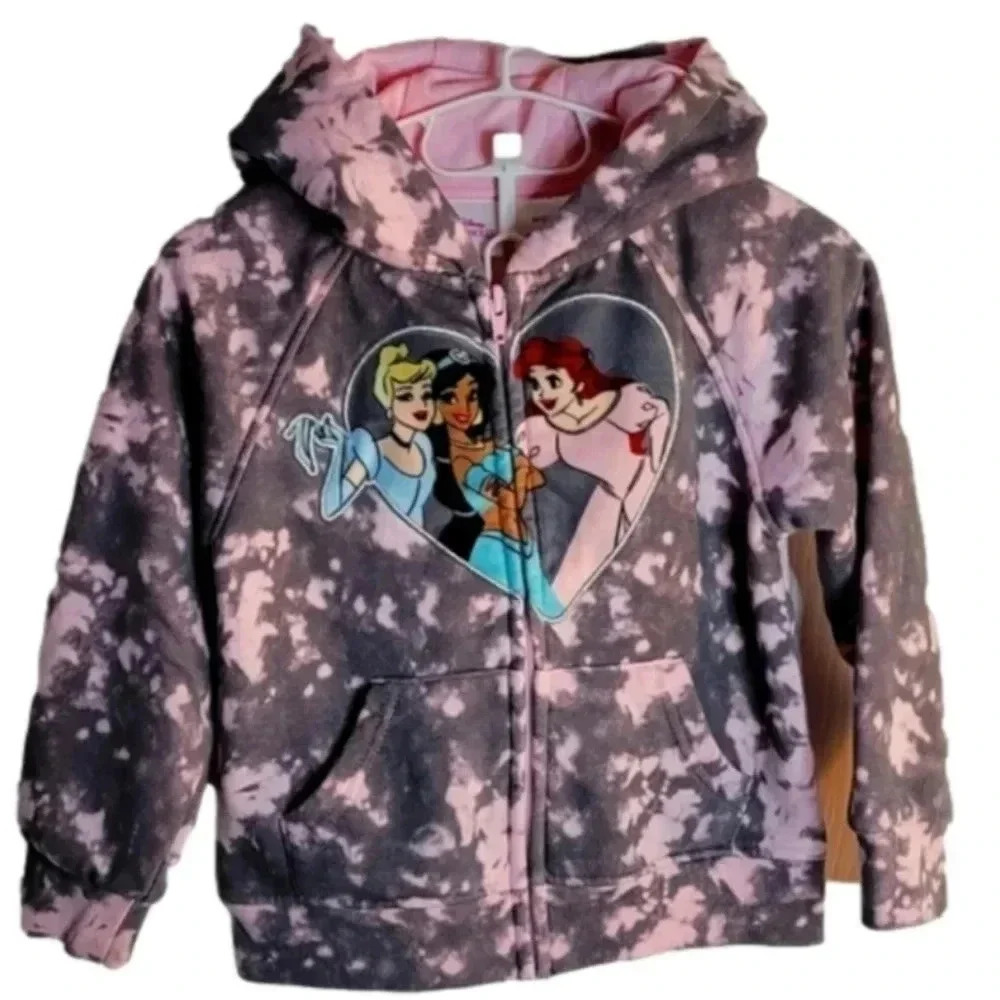 DISNEY PRINCESS Pink Tie Dye Zip-Up Hoodie with pockets. 4T